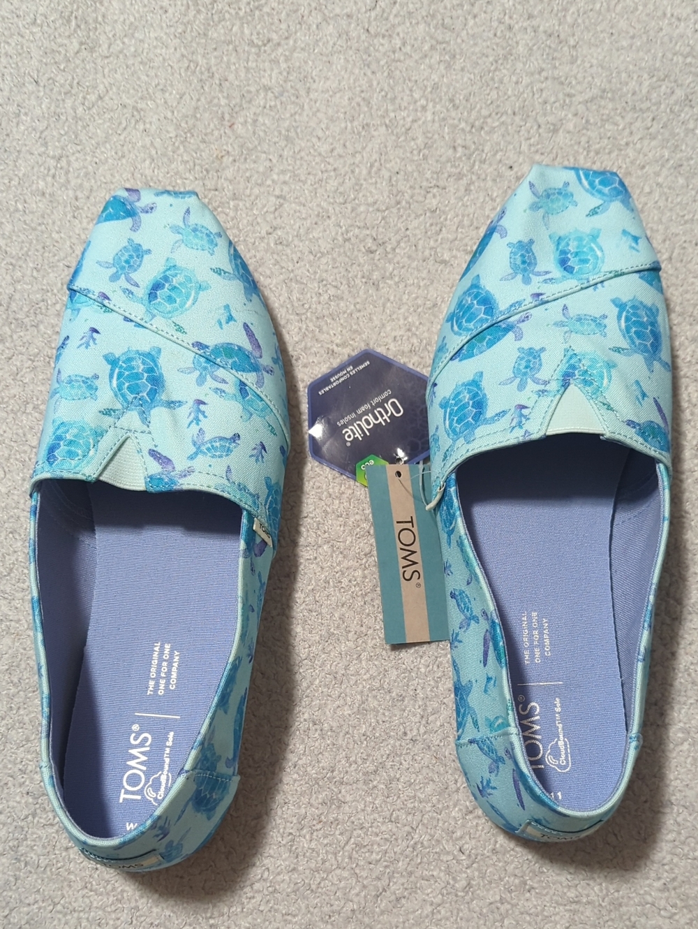 NWT TOMS Light Blue Sea Turtle Print Alpargata Slip-Ons